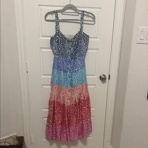 Philosophy Multi-Color Tiered Maxi Dress - Blue, Teal, Red, Pink, Black